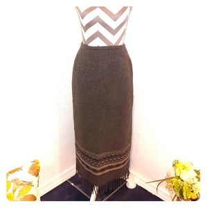Wool Maxi Fringe Skirt